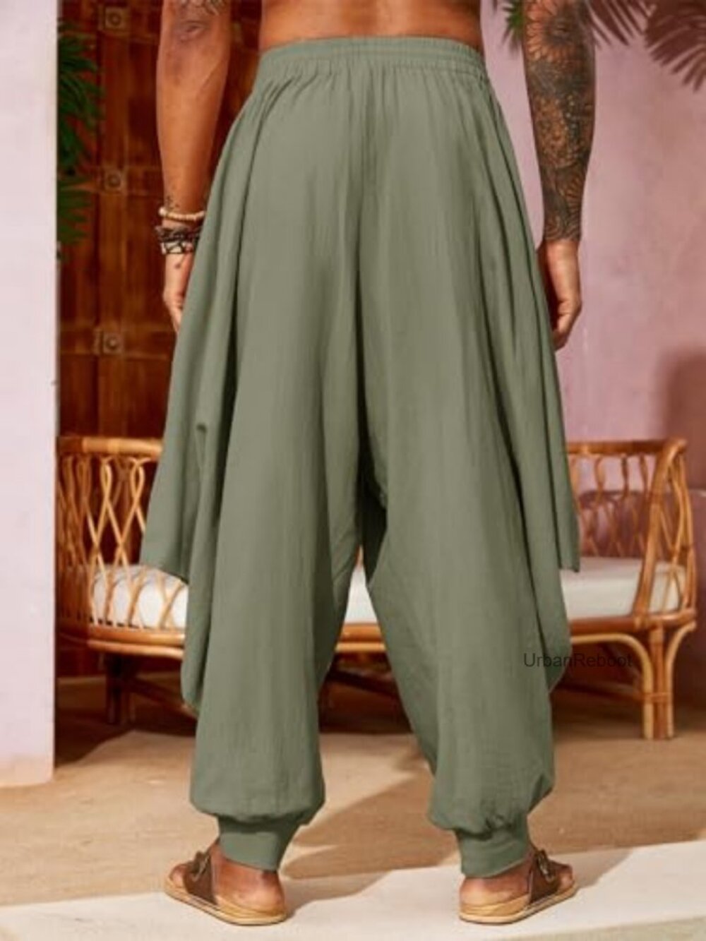 Men's Cotton Linen Harem Yoga Pants Baggy Boho Aladdin Beach Summer - Picture 2 of 6